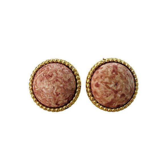 Vintage 1980s Pierced Post Earrings Mauve Goldtone Plastic Lightweight 1" Diamet - Picture 1 of 12